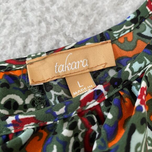 Takara Women Top Multi Cold Shoulder Layered Flowy Sleeve Keyhole Back Size L - Picture 3 of 10